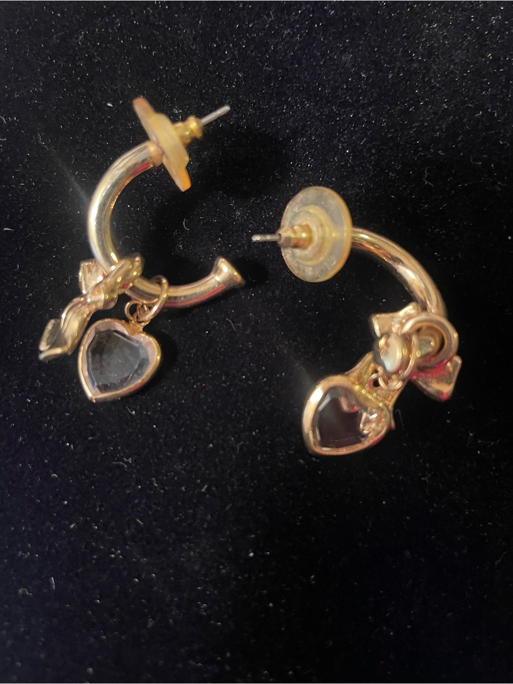 Gold Toned Heart Charm Hoop Earrings - Women Jewelry